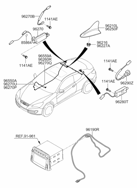 2012 Hyundai Genesis Coupe Combination Antenna Assembly Diagram for 96210-2M100-NCA