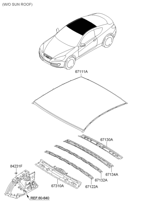 2010 Hyundai Genesis Coupe Roof Panel Diagram for 67111-2M010