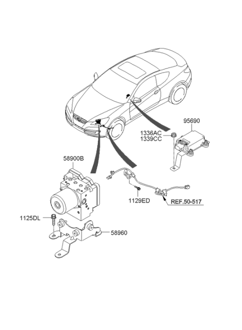 2009 Hyundai Genesis Coupe Brake Hydraulic Unit Assembly Diagram for 58920-2M500