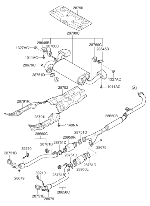2012 Hyundai Genesis Coupe Catalytic Converter Assembly, Right Diagram for 28950-3CZH0