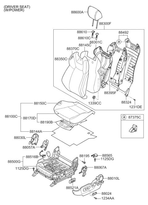 2008 Hyundai Genesis Coupe Front Driver Side Seat Cushion Cover Diagram for 88160-2M160-MAD