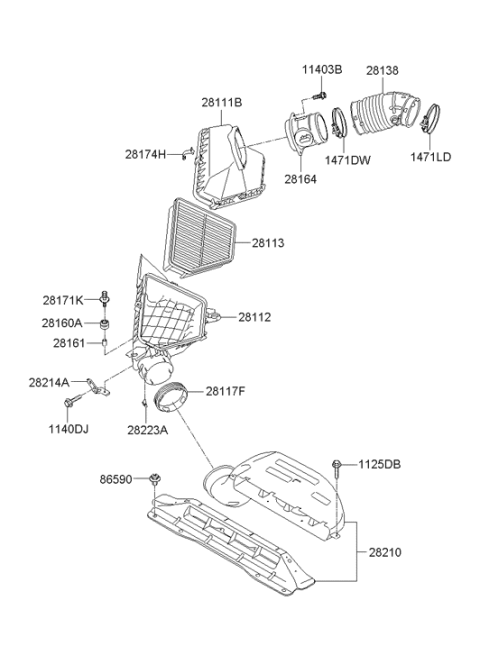 2009 Hyundai Genesis Coupe Air Cleaner Filter Diagram for 28113-2M010