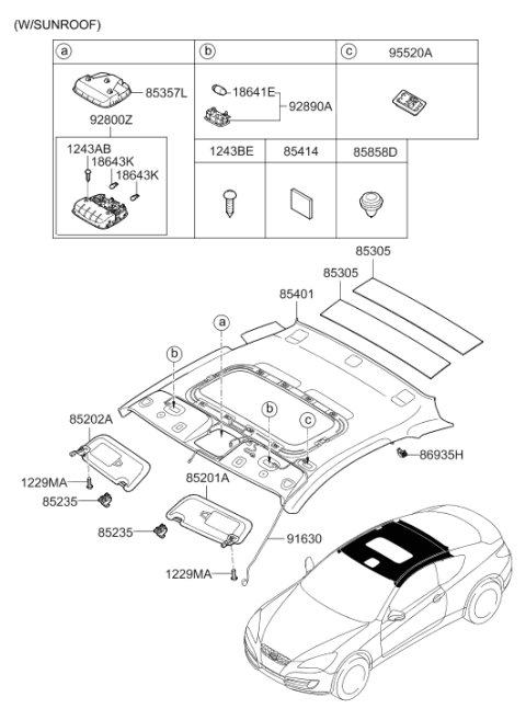 2011 Hyundai Genesis Coupe Sunvisor & Head Lining Diagram 2