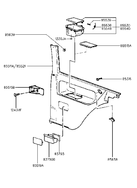 1992 Hyundai Excel Ashtray Assembly Rear Door Left Hand Diagram for 83750-21000-PR