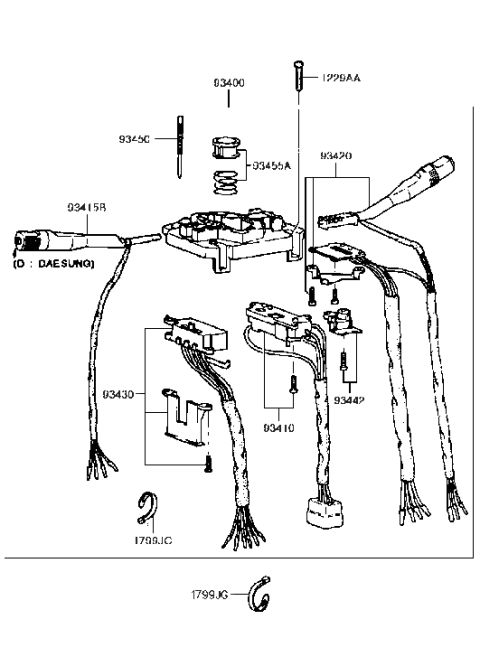 1993 Hyundai Excel Switch Assembly-Lighting Diagram for 93415-24300