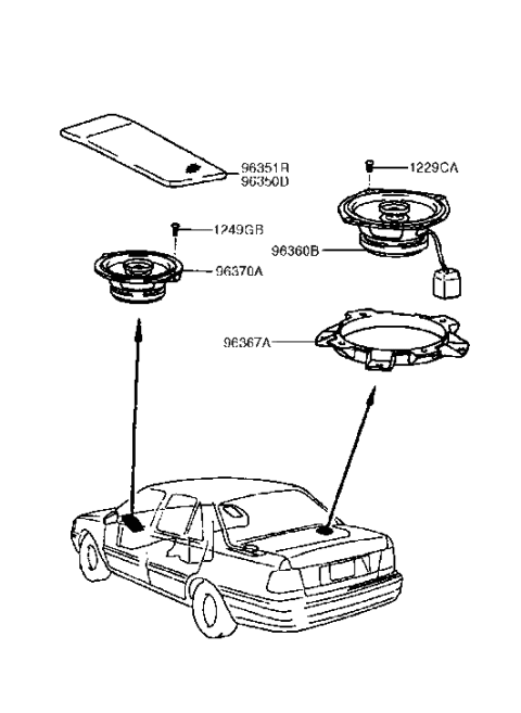 1994 Hyundai Excel Rear Speaker Diagram for 96360-24100