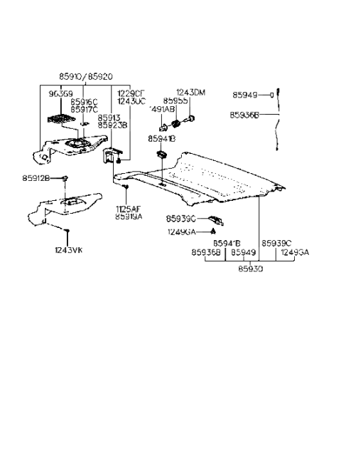 1990 Hyundai Excel Hanger-Covering Shelf Center Diagram for 85955-24200