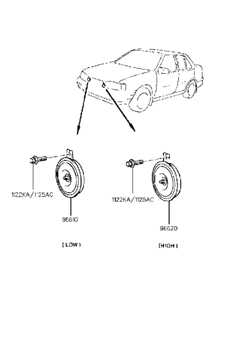 1990 Hyundai Excel Low Pitch Horn Assembly Diagram for 96610-21000-D