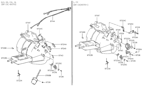 1994 Hyundai Excel Heater Core & Seal Assembly Diagram for 97123-24000