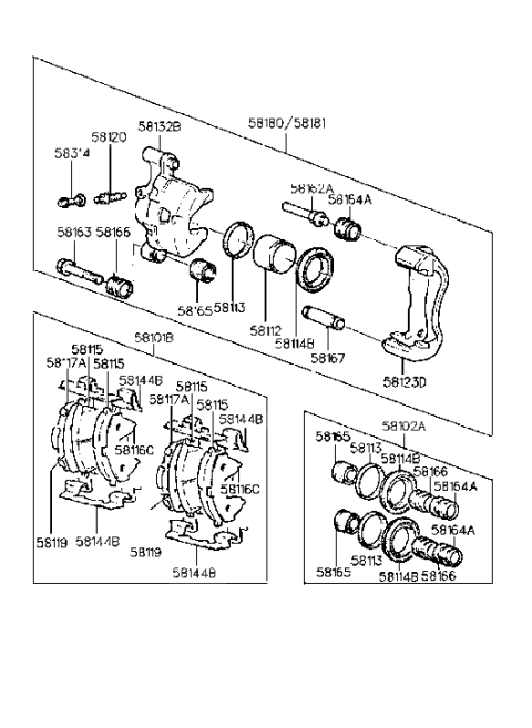 1993 Hyundai Excel Front Disc Brake Pad Kit Diagram for 58101-24B00