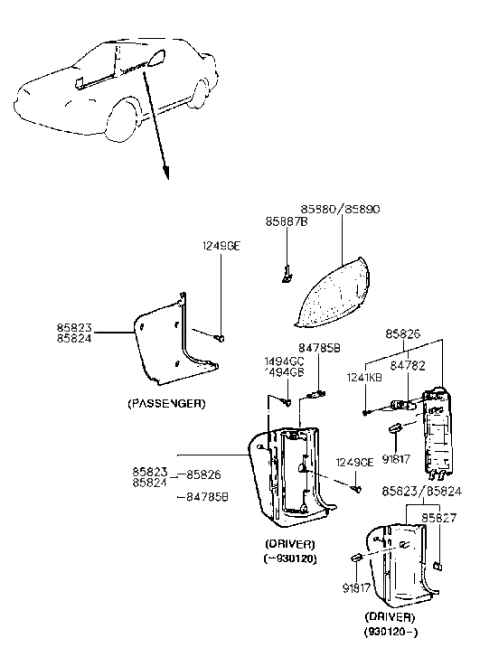 1990 Hyundai Excel Interior Side Trim Diagram 2