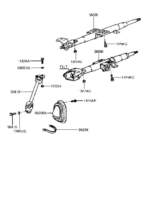 1991 Hyundai Excel Steering Column & Shaft Assembly Diagram for 56300-24101