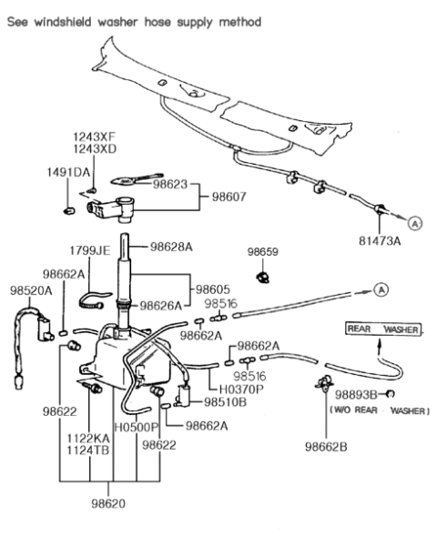 1991 Hyundai Excel Rear Windshield Washer Pump Assembly Diagram for 98520-24000