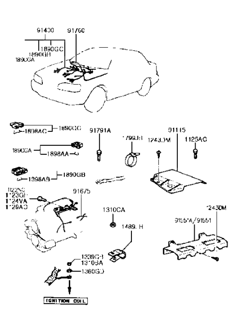 1993 Hyundai Excel Wiring Assembly-Start Solenoid Extension Diagram for 91674-21360