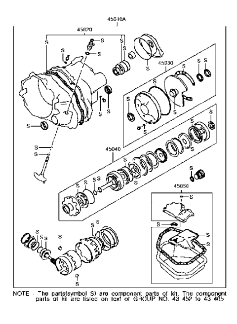 1994 Hyundai Excel Automatic Transaxle Overhaul Seal Kit Diagram for 45010-36A00