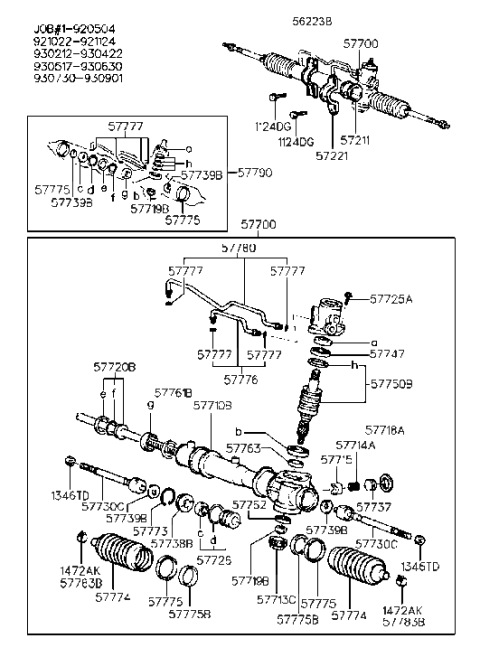 1992 Hyundai Excel Power Steering Gear & Linkage Assembly Diagram for 57700-24010