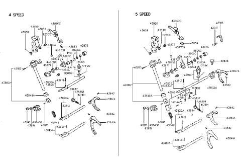 1993 Hyundai Excel Rail Sub Assembly-Shift(5&R) Diagram for 43830-34003