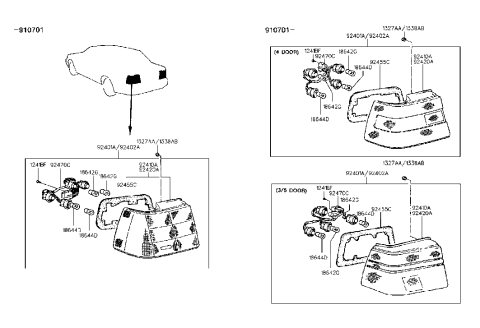 1991 Hyundai Excel Rear Combination Lamp Assembly Right Hand Diagram for 92402-24030