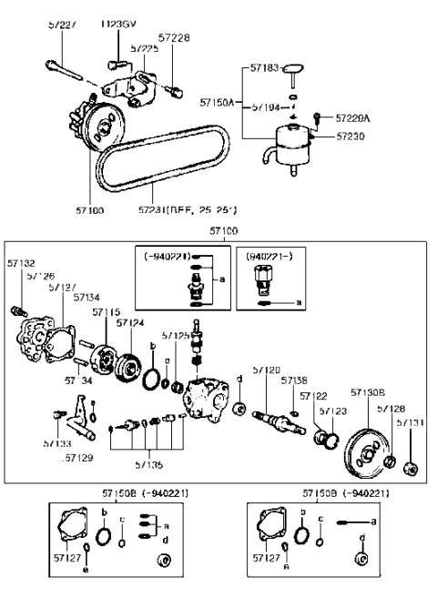 1992 Hyundai Excel Power Steering Oil Pump Assembly Diagram for 57110-24002