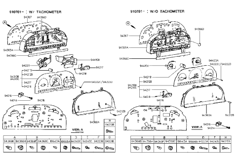 1994 Hyundai Excel Speedometer Assembly(Mph) Diagram for 94210-24042