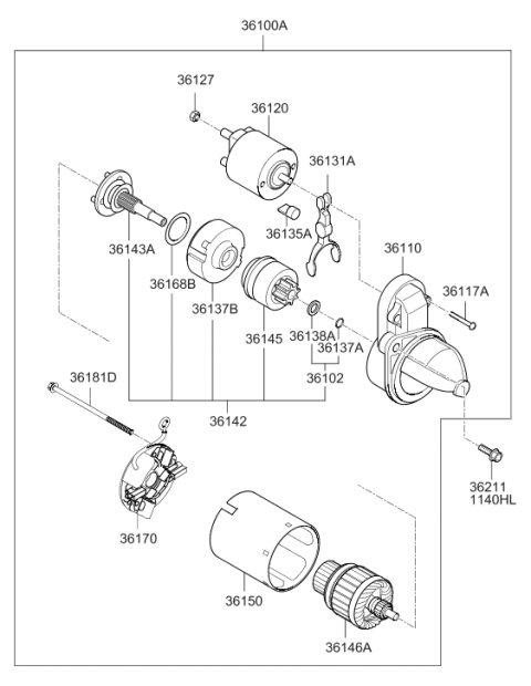 2011 Hyundai Elantra Starter Magnetic Switch Assembly Diagram for 36120-2E300