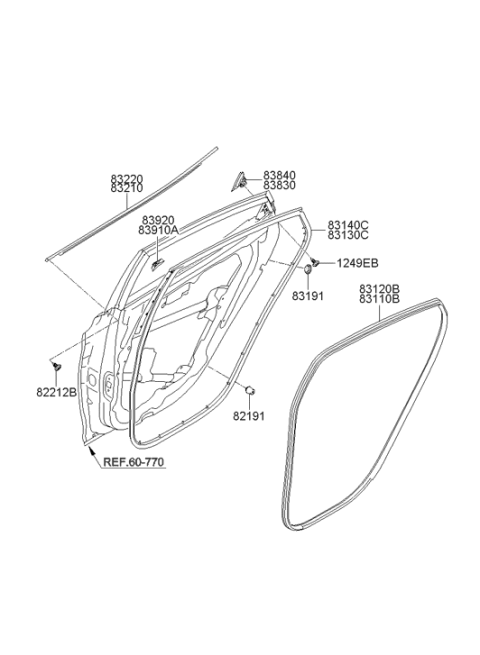 2012 Hyundai Elantra Rear Door Weatherstrip Assembly Side Left Hand Diagram for 83130-3X000