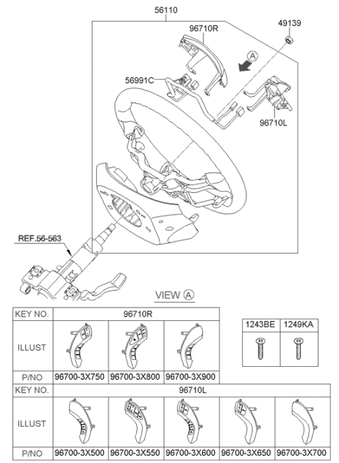 2012 Hyundai Elantra Left Steering Remote Control Switch Assembly Diagram for 96700-3X700-RY