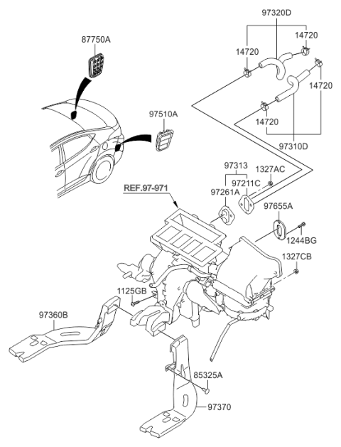 2013 Hyundai Elantra Rear Heating Duct Left Hand Diagram for 97360-3X000