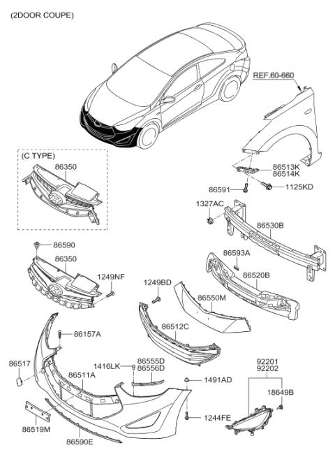2013 Hyundai Elantra Korean made Front Bumper Diagram 2