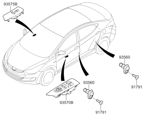 2012 Hyundai Elantra Power Window Main Switch Assembly Diagram for 93570-3X500-RY