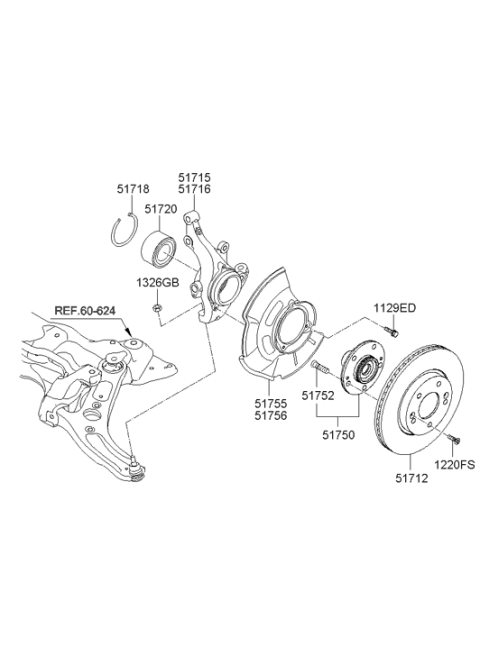 2012 Hyundai Elantra Front Axle Knuckle Right Hand Diagram for 51716-3X000
