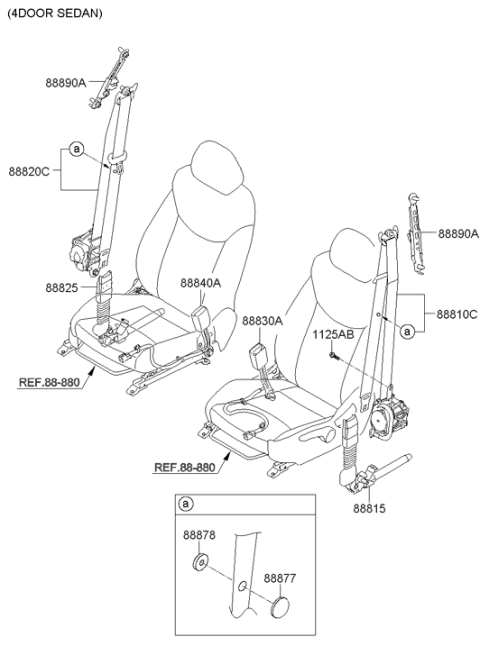 2012 Hyundai Elantra Front Seat Belt Assembly Left Diagram for 88810-3X550-TX