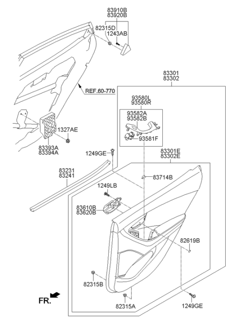 2013 Hyundai Elantra Rear Interior Door Handle Assembly Left Diagram for 83610-3X110-HZ