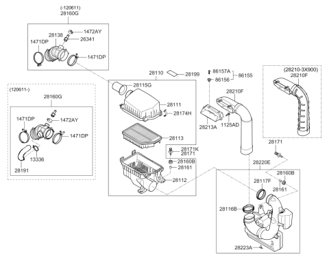 2013 Hyundai Elantra Air Cleaner Assembly Diagram for 28110-3X300