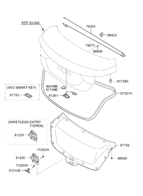 2012 Hyundai Elantra Rear Trunk Lock Actuator Motor Tail Gate Latch Diagram for 81230-3X000