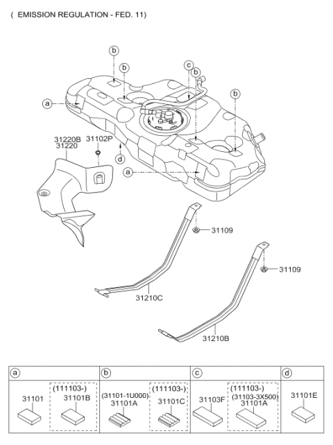 2013 Hyundai Elantra Fuel Tank Band Assembly Right Hand Diagram for 31211-3X000