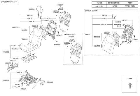 2011 Hyundai Elantra Front Passenger Side Seat Cushion Cover Diagram for 88260-3X101-PDM