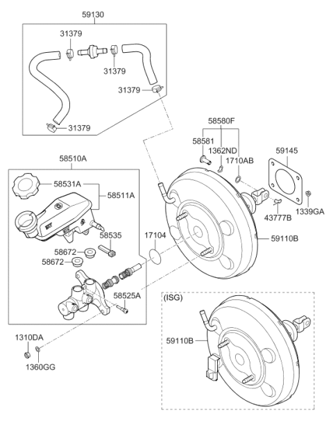 2011 Hyundai Elantra Brake Master Cylinder Assembly Diagram for 58510-3X420