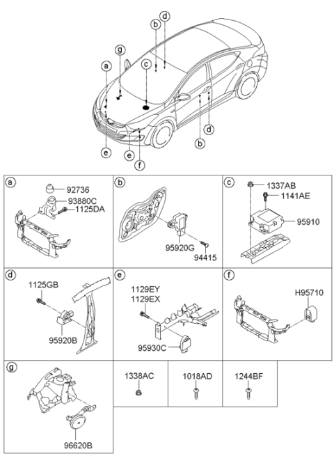2012 Hyundai Elantra Air Bag Control Module Assembly Diagram for 95910-3X000