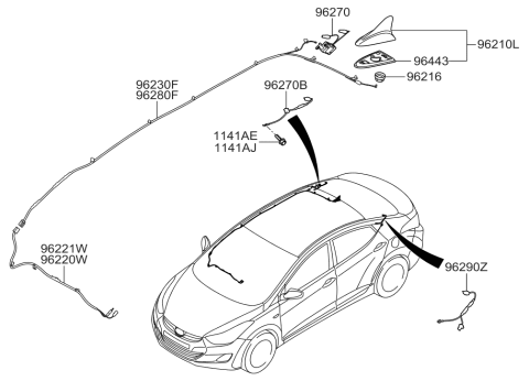 2012 Hyundai Elantra Combination Antenna Assembly Diagram for 96210-3X000-P7N