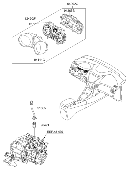 2011 Hyundai Elantra Instrument Cluster Assembly Diagram for 94001-3X230