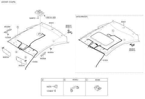 2013 Hyundai Elantra Korean made Sunvisor & Head Lining Diagram 2