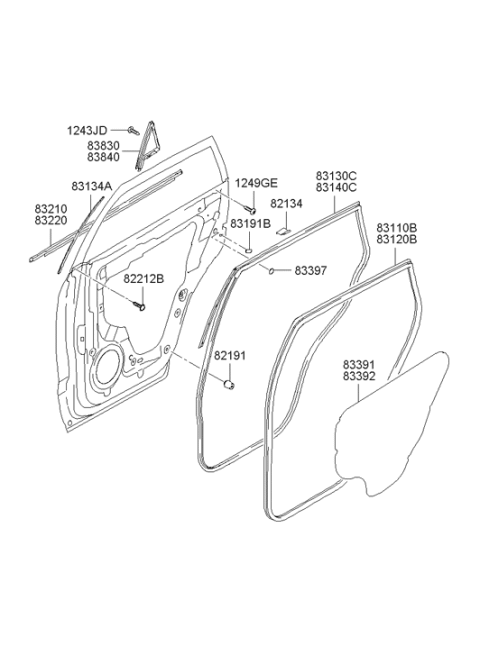 2006 Hyundai Tucson Rear Door Body Side Weatherstrip Left Hand Diagram for 83110-2E000-LM