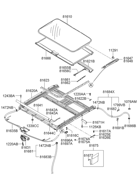 2004 Hyundai Tucson Sunroof Glass Panel Assembly Diagram for 81610-2E000