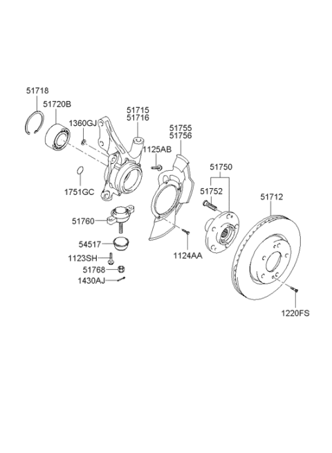 2004 Hyundai Tucson Front Wheel Hub Assembly Diagram for 51750-2E000