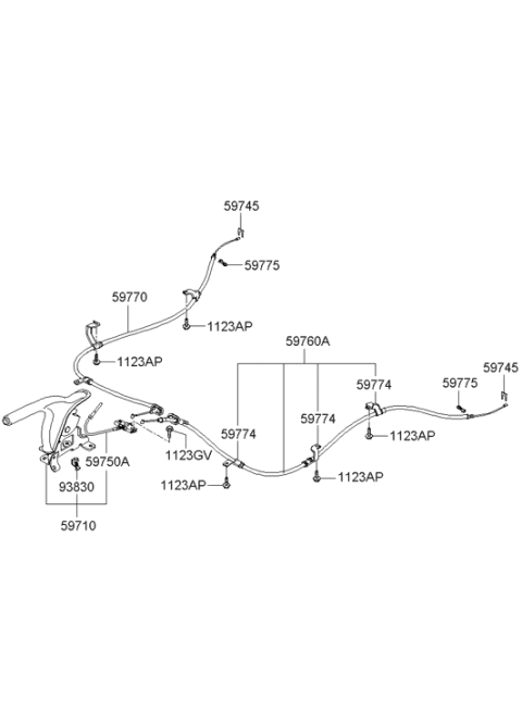 2004 Hyundai Tucson Parking Brake Cable Assembly Left Hand Diagram for 59760-2E200