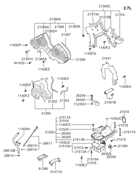 2004 Hyundai Tucson Timing Belt Lower Cover Assembly Diagram for 21350-23101