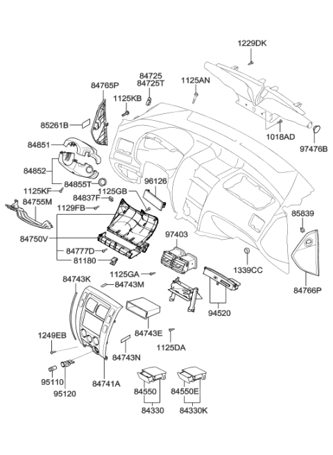 2006 Hyundai Tucson Steering Column Lower Shroud Diagram for 84852-2E000-DD