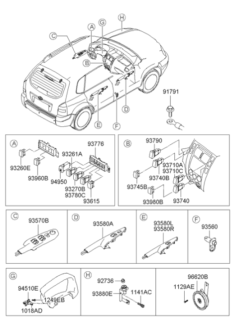 2006 Hyundai Tucson Switch Assembly Power Window Sub Diagram for 93575-2E105-DD