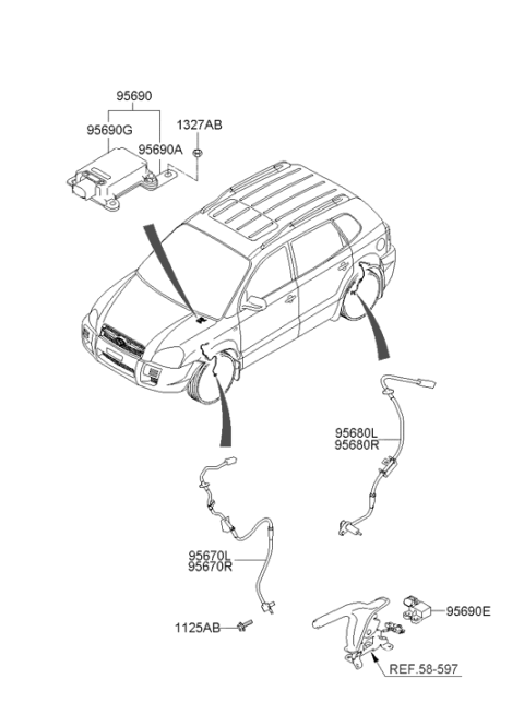 2005 Hyundai Tucson Yaw Rate Sensor Assembly Diagram for 95690-2E350
